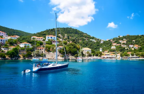 Entering into Kioni harbour Ithaka Greece web